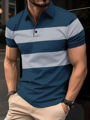 EyeBogler Printed Men Zip Neck Blue T-Shirt