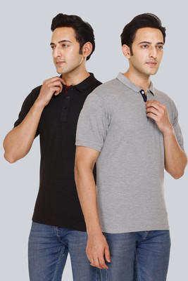 indian krait Solid Men Polo Neck Black, Grey T-Shirt