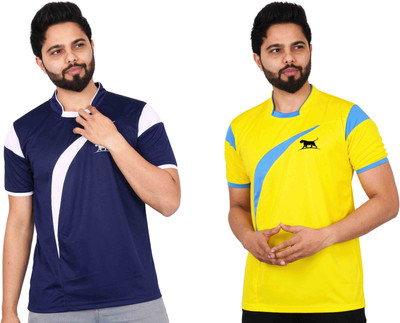La Milano Colorblock, Printed Men Mandarin Collar Yellow T-Shirt