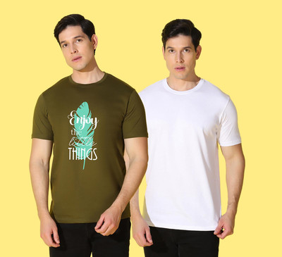 WOOSTRO Printed, Solid Men Round Neck Multicolor T-Shirt