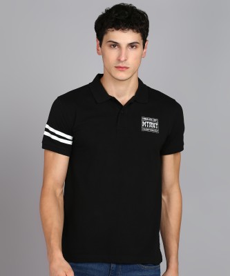 METRONAUT Solid Men Polo Neck Black T-Shirt