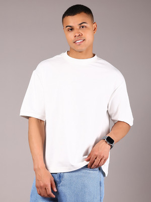 V-MART Solid Men Round Neck White T-Shirt