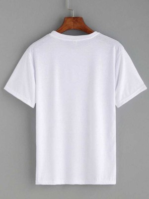 tshirt Printed Women Round Neck Reversible White T-Shirt