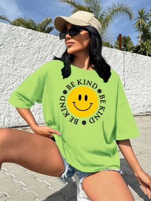 Leotude Printed Women Round Neck Green T-Shirt