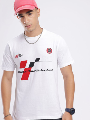 Glitchez Printed Men Round Neck White T-Shirt