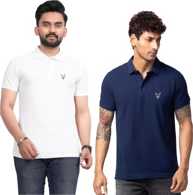 JH MART Solid Men Polo Neck Dark Blue, White T-Shirt