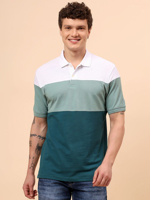 CANTABIL Colorblock Men Polo Neck Green, White T-Shirt