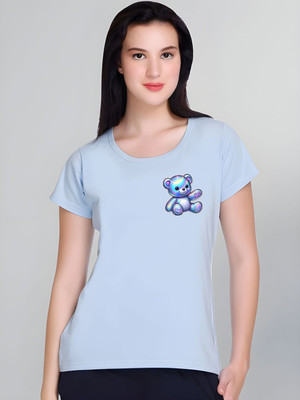 Moda Rapido Graphic Print Women Round Neck Light Blue T-Shirt