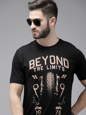 Roadster Printed, Typography Men Round Neck Black T-Shirt