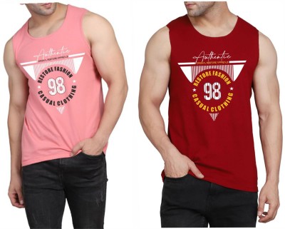 WOOSTRO Printed Men Scoop Neck Pink, Maroon T-Shirt