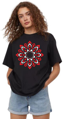 RS Print Printed Women Round Neck Black T-Shirt