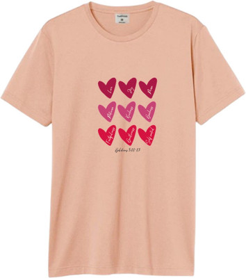 Witty Curls Printed Women Round Neck Orange T-Shirt