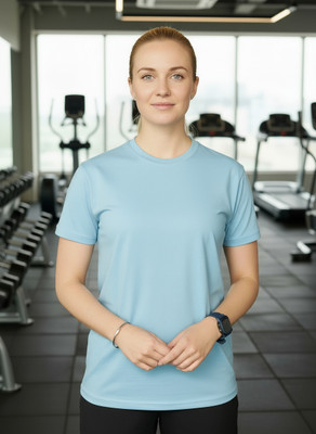 Moda Rapido Solid Women Round Neck Light Blue T-Shirt