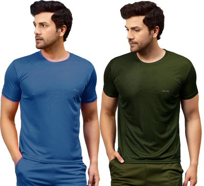 UDI n ADI Solid Men Round Neck Dark Blue, Green T-Shirt