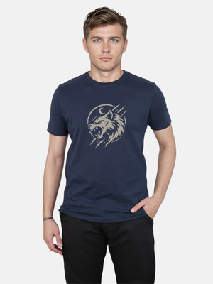 High on Soda Graphic Print Men Round Neck Navy Blue T-Shirt