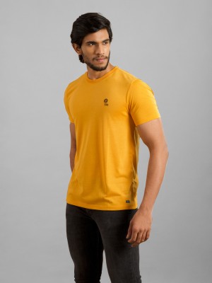 INEGO Solid Men Round Neck Yellow T-Shirt