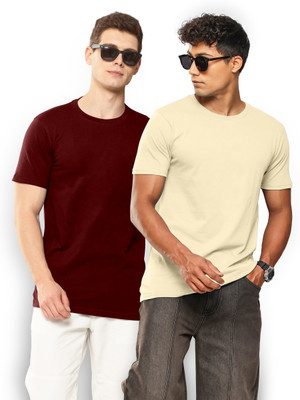 Q-CUT Solid Men Round Neck Multicolor T-Shirt