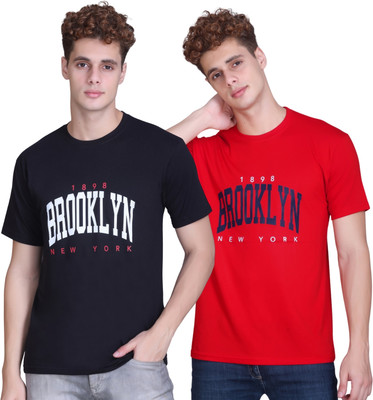 Zeffit Printed Men Round Neck Red, Black T-Shirt