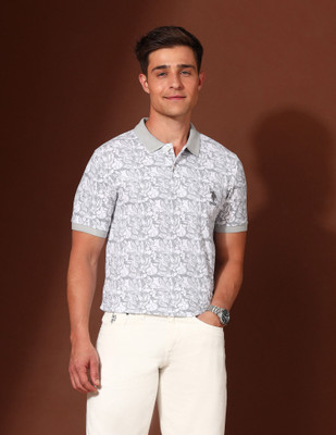 U.S. POLO ASSN. Floral Print Men Polo Neck Grey T-Shirt
