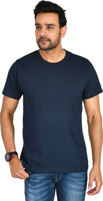Burundi Blu Solid Men Round Neck Navy Blue T-Shirt