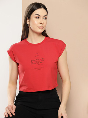 CHEMISTRY Printed Women Round Neck Red T-Shirt