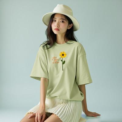 INFIRAX Graphic Print Women Round Neck Light Green T-Shirt