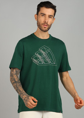 ADIDAS Graphic Print Men Crew Neck Green T-Shirt