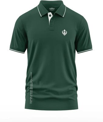 Warriorworld Printed Men Polo Neck Green T-Shirt