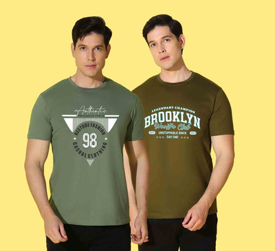 WOOSTRO Printed Men Round Neck Dark Green T-Shirt
