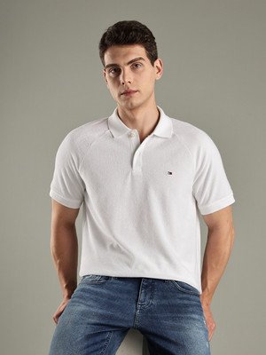 TOMMY HILFIGER Printed Men Polo Neck White T-Shirt