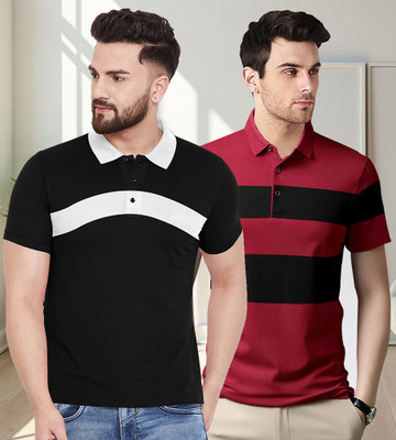 GARBLY Colorblock Men Polo Neck Orange T-Shirt