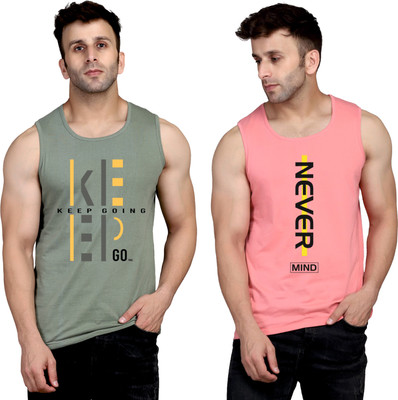 SLOWLORIS Printed Men Round Neck Light Green, Pink T-Shirt