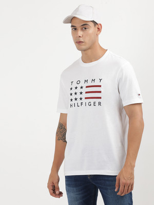 TOMMY HILFIGER Printed Men Round Neck White T-Shirt
