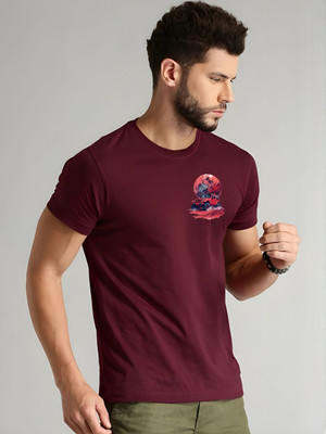 SZN Graphic Print Men Round Neck Maroon T-Shirt