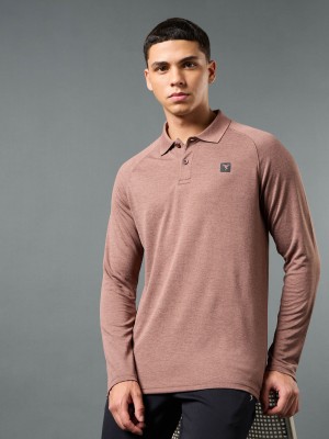 TECHNOSPORT Self Design Men Polo Neck Brown T-Shirt