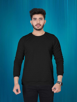 radhe creation Self Design Men Round Neck Black T-Shirt