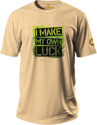Enciger Printed Men Round Neck Beige T-Shirt