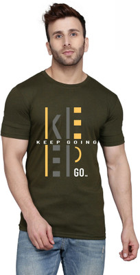 SLOWLORIS Typography Men Round Neck Dark Green T-Shirt