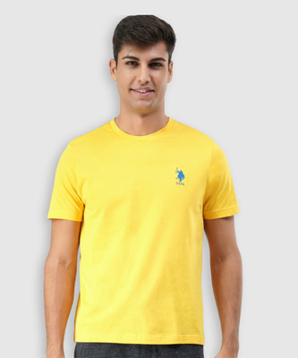 U.S. POLO ASSN. Solid Men Round Neck Yellow T-Shirt