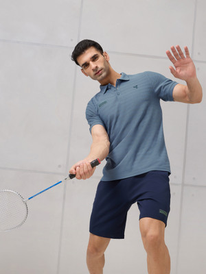 TECHNOSPORT Striped Men Polo Neck Light Blue T-Shirt