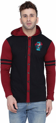 Money Leaf Graphic Print Men Hooded Neck Black, Maroon T-Shirt