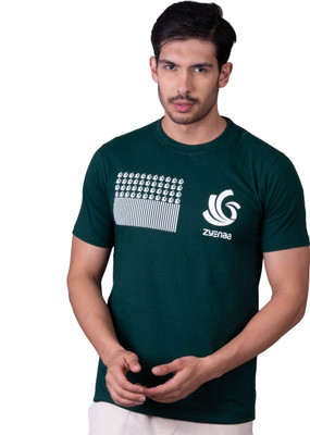 ZYENAA Typography Men Round Neck Green T-Shirt