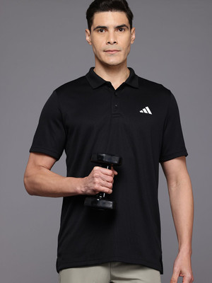 ADIDAS Solid Men Polo Neck Black T-Shirt