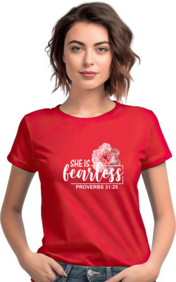 Witty Curlss Printed Women Round Neck Red T-Shirt