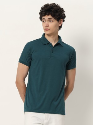 TISSORA Solid Men Polo Neck Dark Green T-Shirt