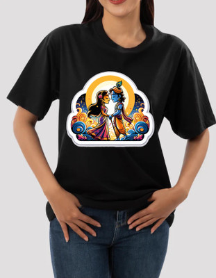 HOFFE Printed Women Round Neck Black T-Shirt