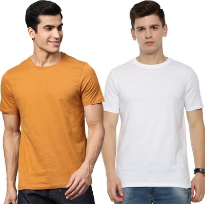 Organic Chics Solid Men Round Neck White, Yellow T-Shirt