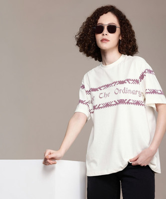 Roadster Printed Women Round Neck Brown T-Shirt