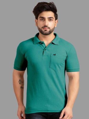 addiz Solid Men Polo Neck Green T-Shirt