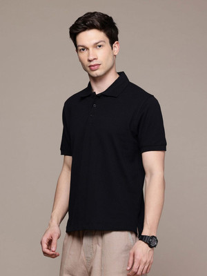 Moda Rapido Graphic Print Men Polo Neck Black T-Shirt